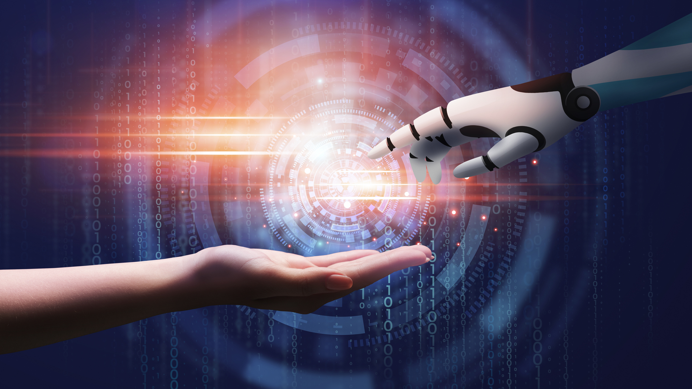 Artificial Intelligence Cyborg Hand Human Hand Abstract Binary Panorama