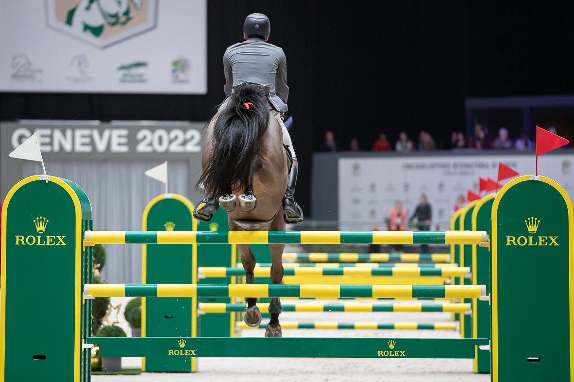 Joe Stockdale and Bingo Du Chateau competing in the Coupe de Geneve