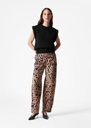 Leopard-Print Barrel-Leg Trousers