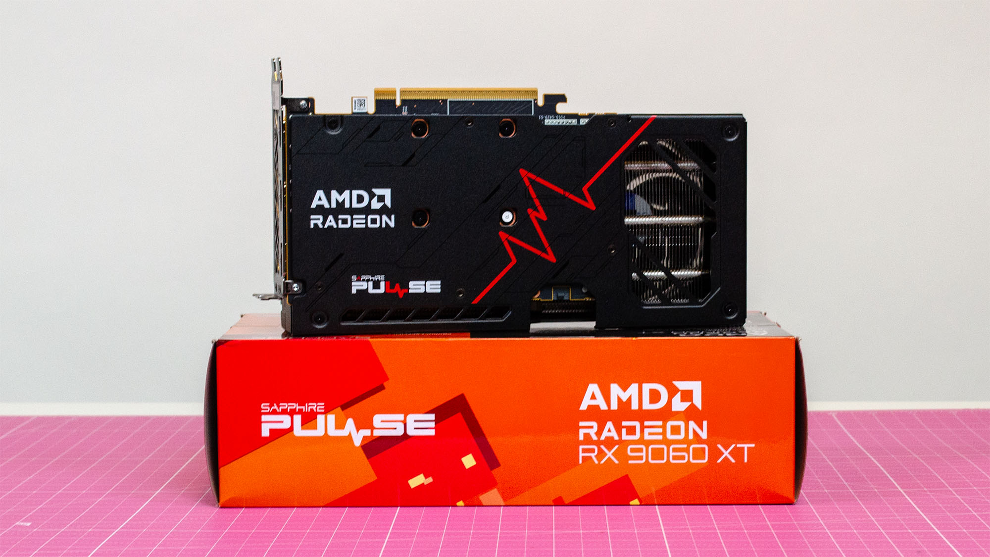 The backplate of an AMD Radeon RX 9060 XT from Sapphire