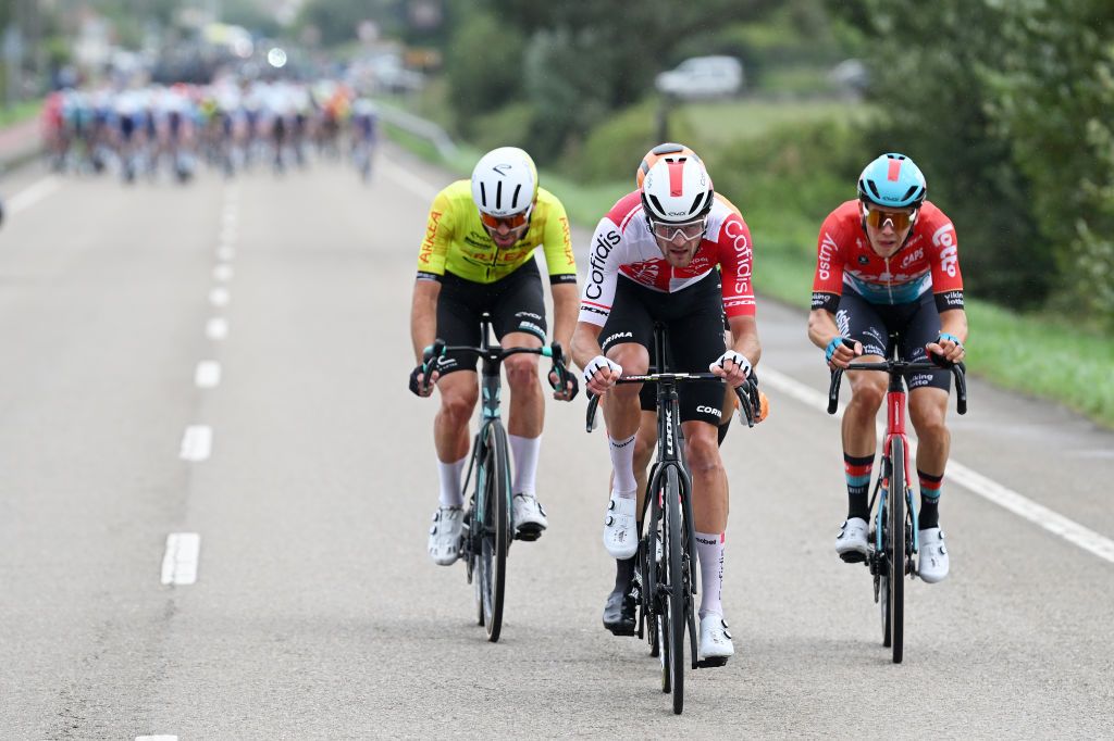 SANTANDER SPAIN SEPTEMBER 04 Thomas Champion of France and Team Cofidis leads the breakaway during the La Vuelta 79th Tour of Spain 2024 Stage 17 a 1415km stage Arnuero to Santander UCIWT on September 04 2024 in Santander Spain Photo by Dario BelingheriGetty Images