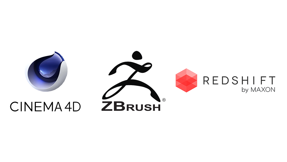 Old Maxon logo designs for Cinema 4D, ZBrush and Redshift
