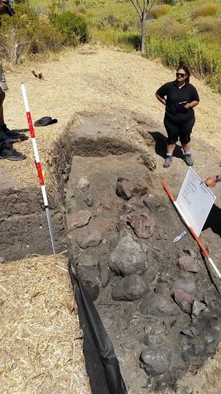 A key finding of the latest excavations is a stone-lined underground oven, or hangi, where food would be placed on hot stones and covered over with earth to cook.
