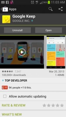 Google Keep in Play App Store