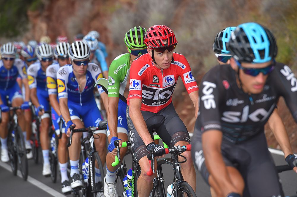 Chris Froome in red during stage 5 at the Vuelta