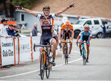 Sepp Kuss (Gateway Harley Davidson / Trek U25 Cycling Team3600) celebrates his Redlands stage win