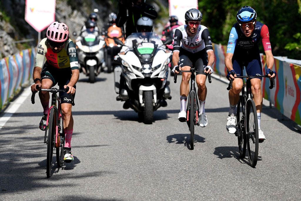 Ben Healy (EF EducationEasyPost), Brandon Mcnulty (UAE Team Emirates) and Marco Frigo (Israel Premier Tech) in the breakaway