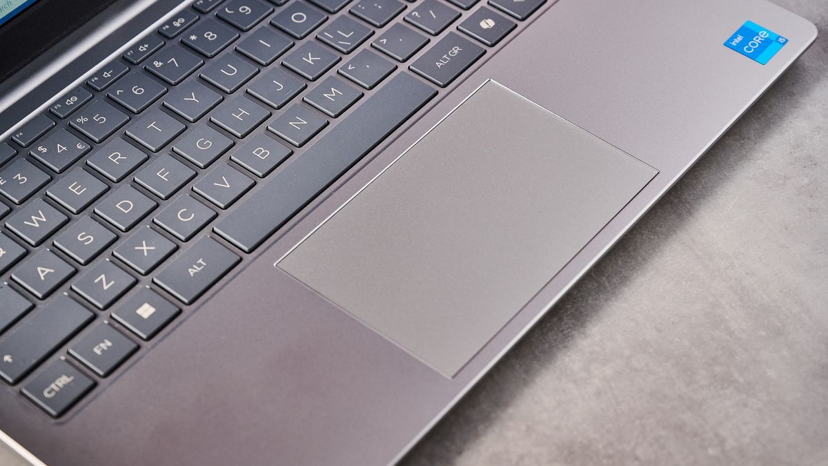 Close-up of touchpad on HP Laptop 14