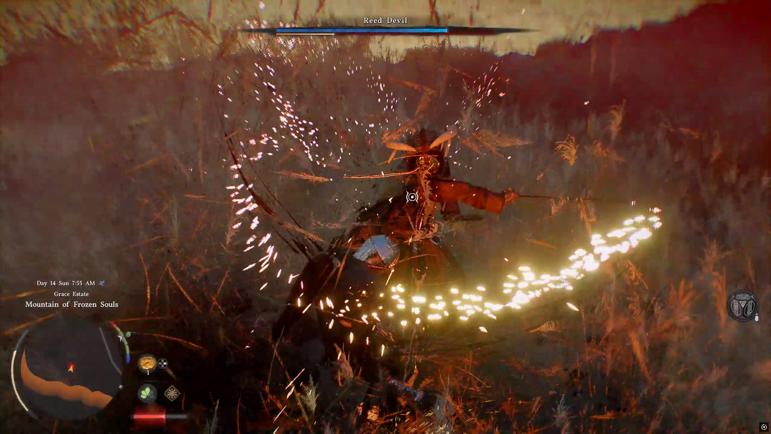 The Reed Devil inflicts damage on Kliff.