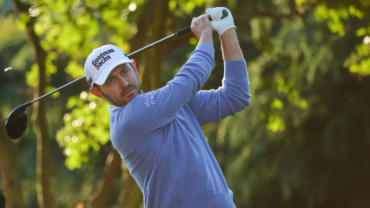 Patrick Cantlay plays his shot from the 11th tee during the Wells Fargo Championship.