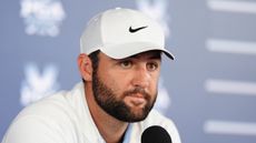 Scottie Scheffler talks to the media after the second round of the PGA Championship