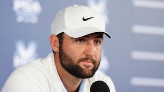 Scottie Scheffler talks to the media after the second round of the PGA Championship