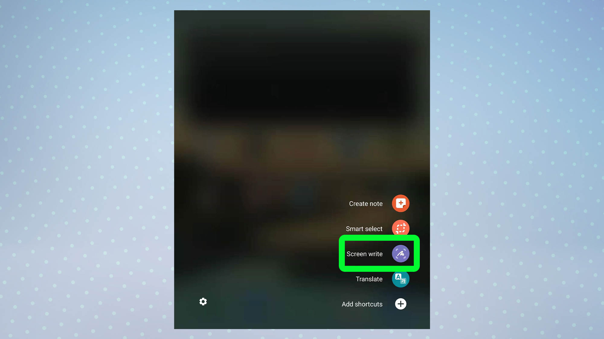 A screenshot from the Samsung Galaxy Z Fold 3 showing the screen write button highlighted