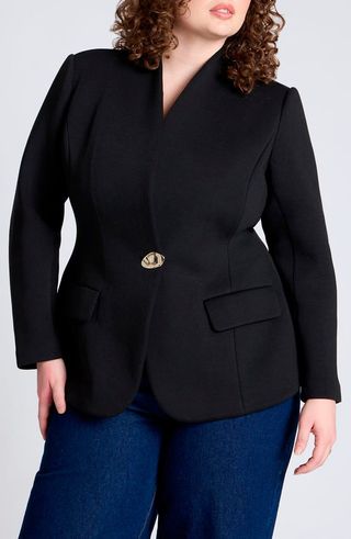 Button Detail Hourglass Bonded Scuba Blazer