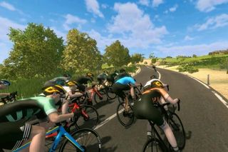 Wahoo RGT pictured shows virtual reality riders cornering together