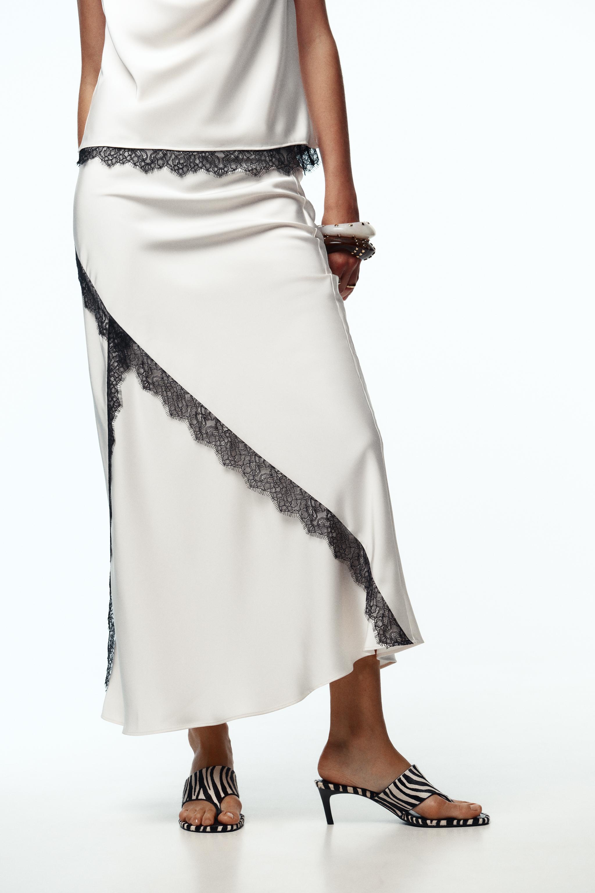 Satin Midi Skirt With Lace