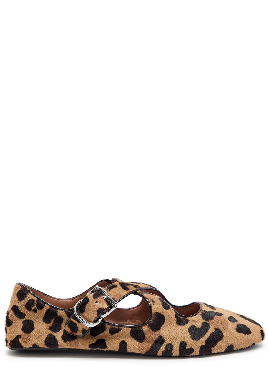 Leopard-Print Calf-Hair Mary Jane Flats