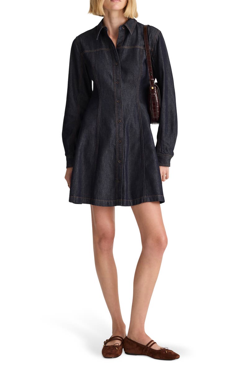 Seamed Long Sleeve Airy Denim Shirtdress