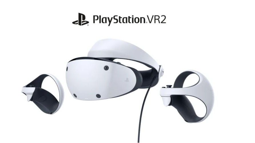 Angled front view of the PlayStation VR2 headset.