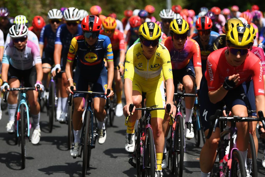 MONTIGNACLASCAUX FRANCE JULY 25 Lotte Kopecky of Belgium and Team SD Worx Protime Yellow Leader Jersey competes during the 2nd Tour de France Femmes 2023 Stage 3 a 1472km stage from CollongeslaRouge to MontignacLascaux UCIWWT on July 25 2023 in MontignacLascaux France Photo by Alex BroadwayGetty Images