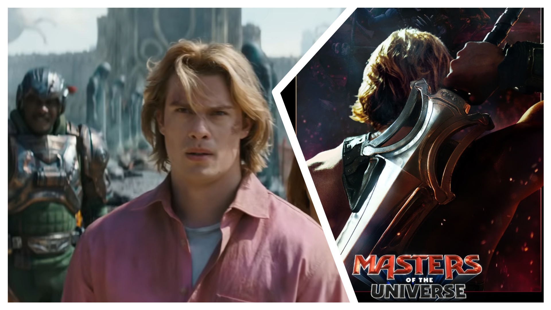 He-Man on the left and on the right the Masters of the Universe poster 