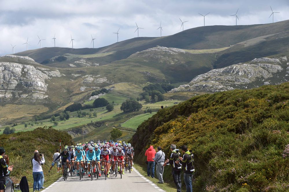 Astana are on the front during stage 14 of the Vuelta a Espana