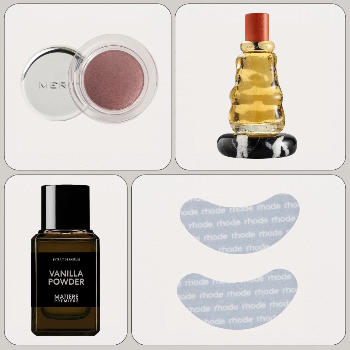 A graphic with Merit, Bottega Veneta, Matiere Premiere and Rhode