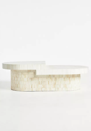 White mosaic acacia wood coffee table.