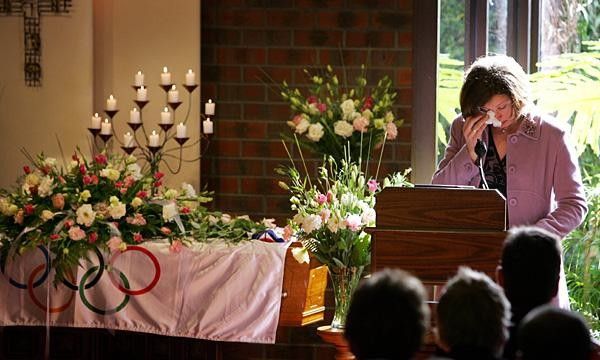 Rachael Kininmonth (rower) speaks about Amy, holding her 'Princess Tiara' which she placed on the coffin.
