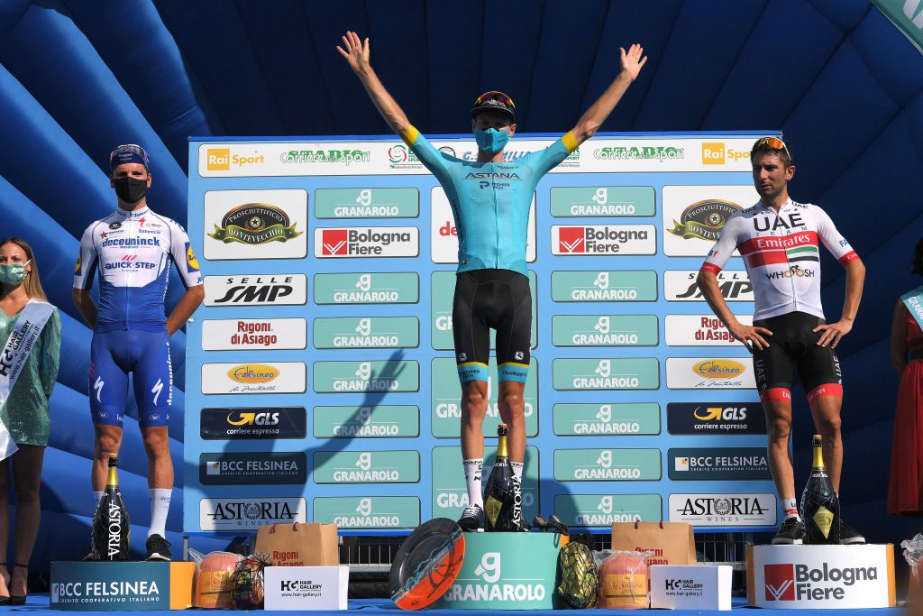 the podium at the 2020 Giro dell'Emilia