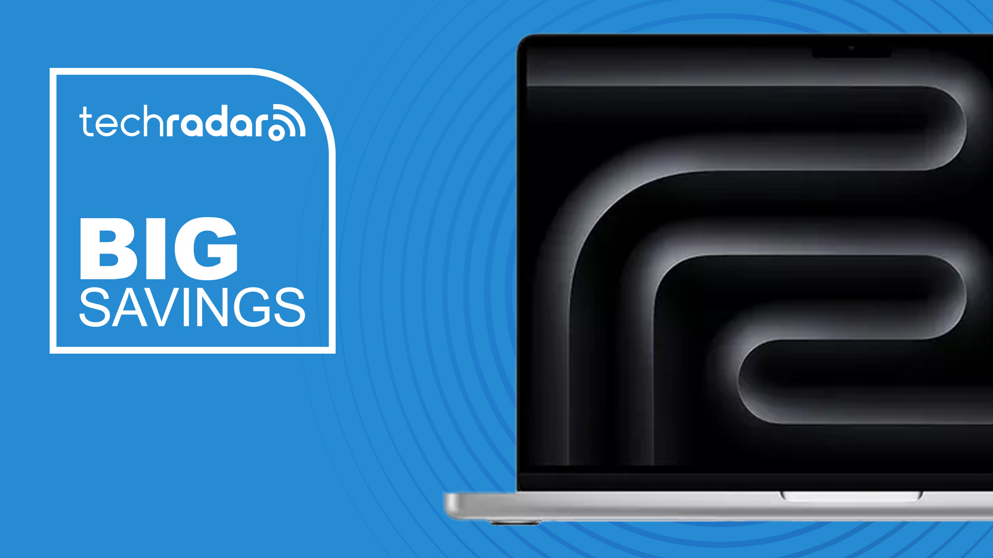 An Apple MacBook Pro against a techradar background and a BIG SAVINGS badge