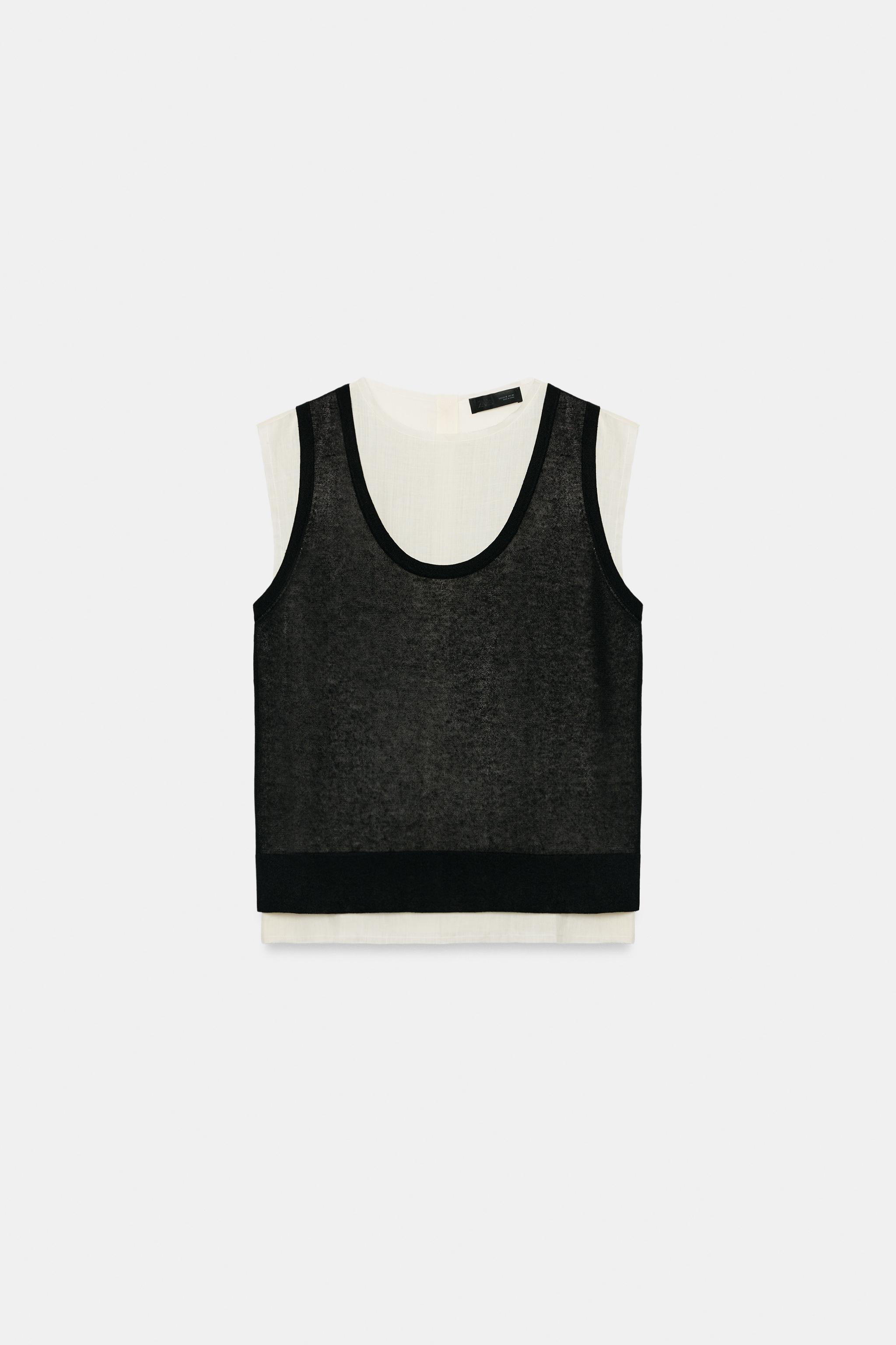 Contrast Knit Top - Ecru / Black - S