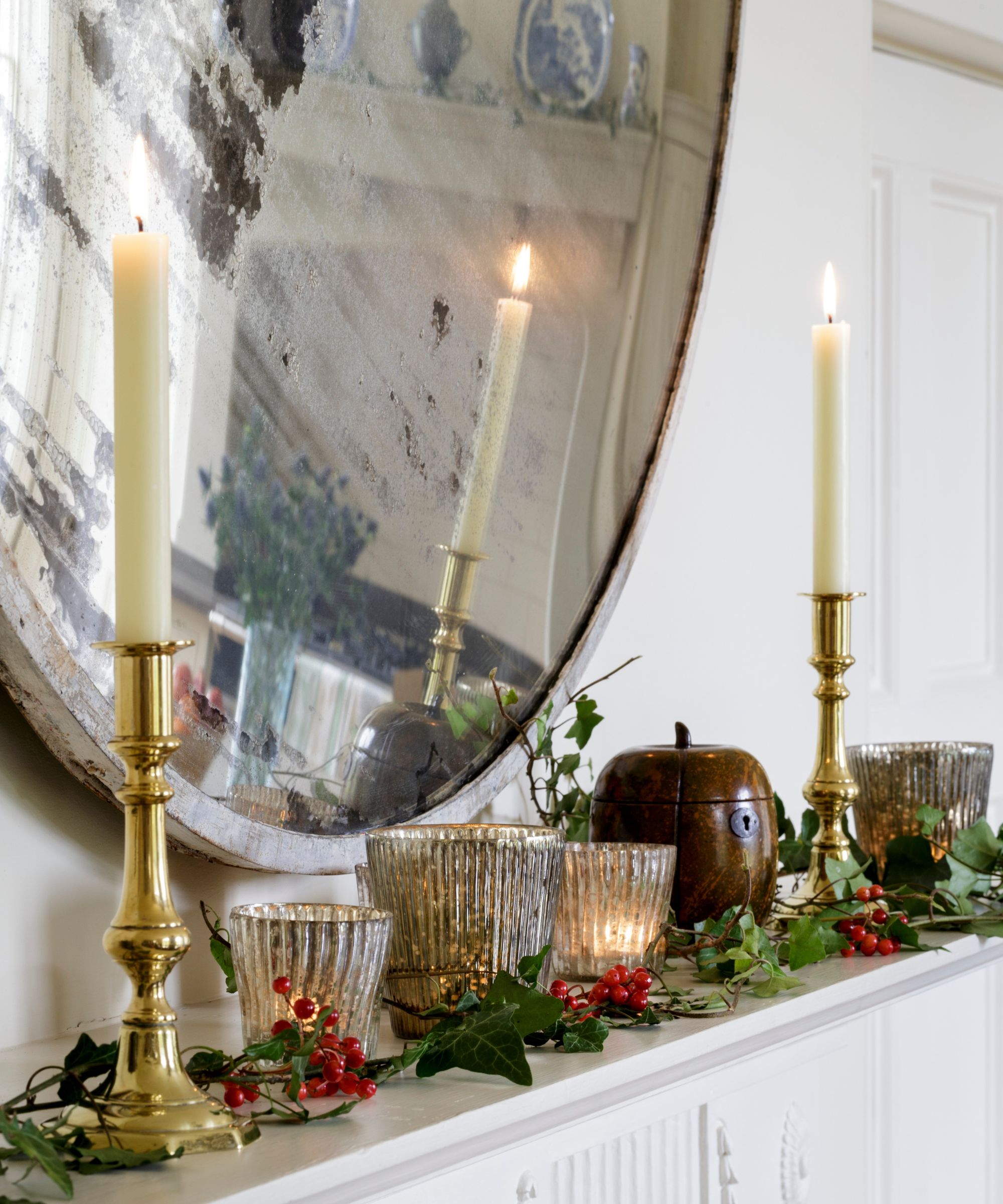 Candles on a Christmas mantel