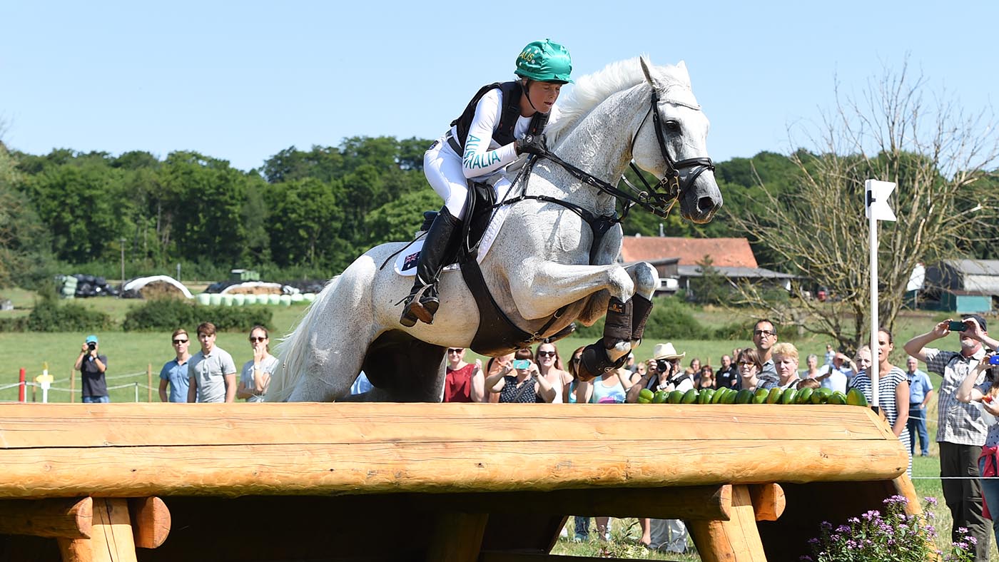 Isabel ENGLISH riding Feldale Mouse AUS competing in the cross country phase of the eventing competition during the World Equestrian Festival CHIO in Aachen in Germany between 20 - 23th July 2017
