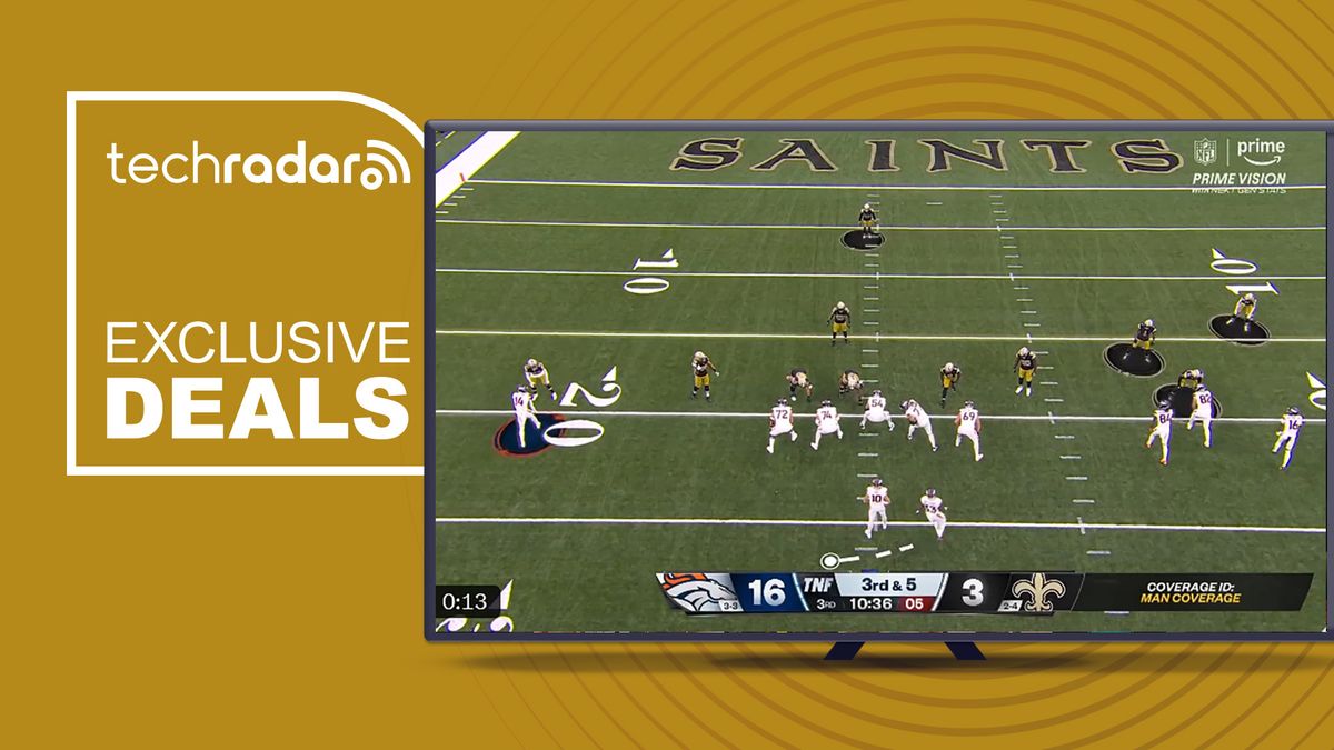 A TV with an NFL game displayed next to the words &#039;exclusive deals&#039;