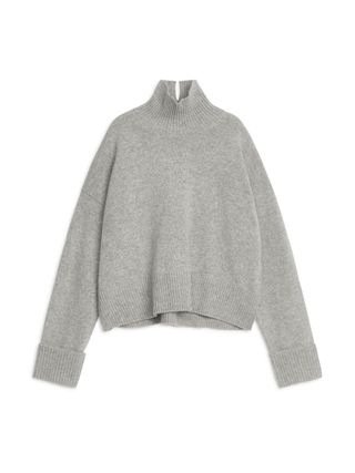 High-Neck Wool Jumper - Grey Melange - Arket Gb