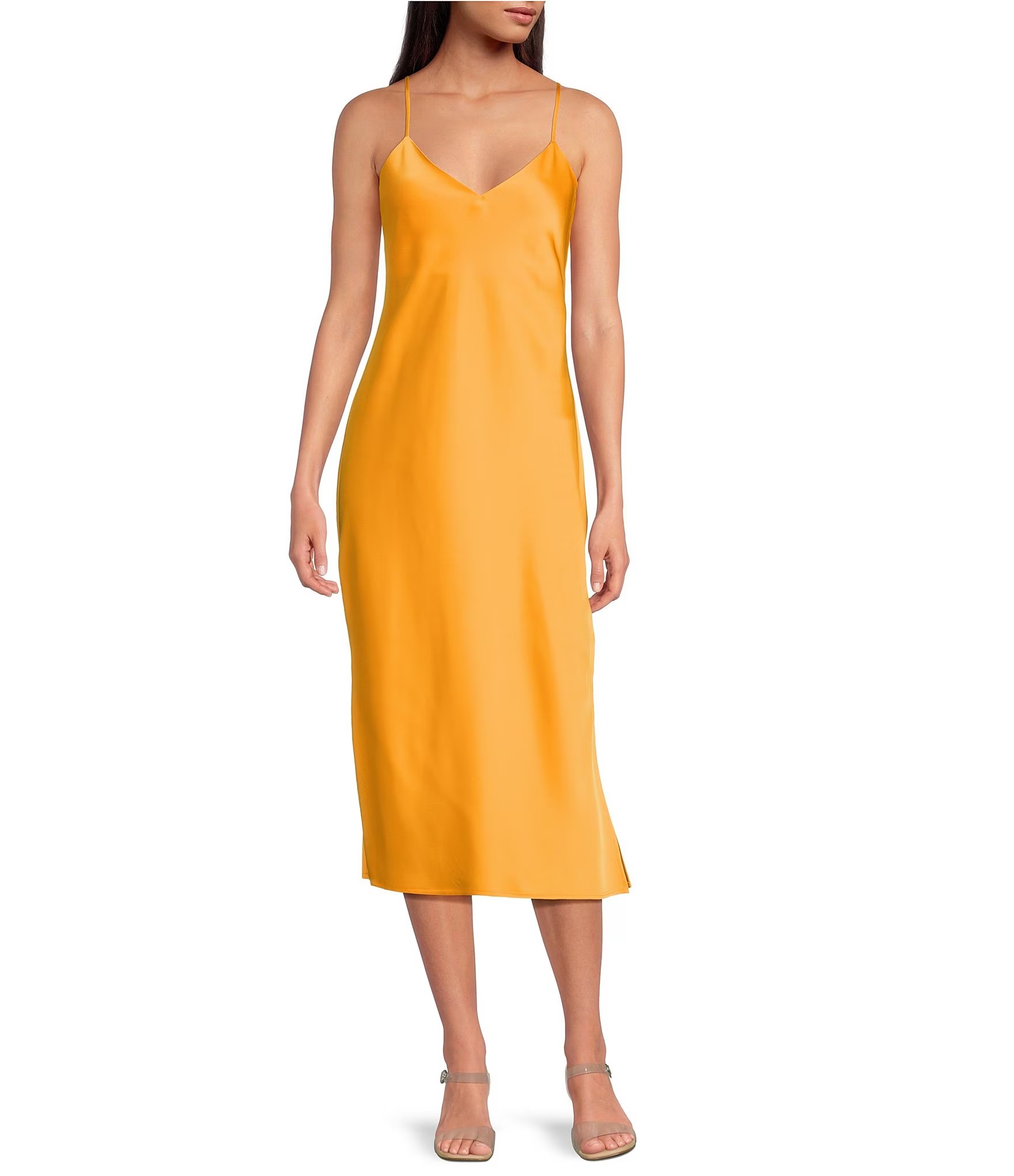 Gianni Bini Harper Satin V-Neck Sleeveless Slip Midi Dress