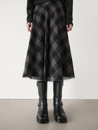 Massimo Dutti, 100% Wool Check Midi Skirt