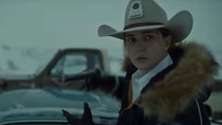 Melanie Scrofano in a sheriff's hat as Wynonna Earp