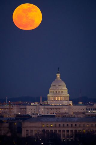 U.S. Capitol Building Beneath a Full Moon