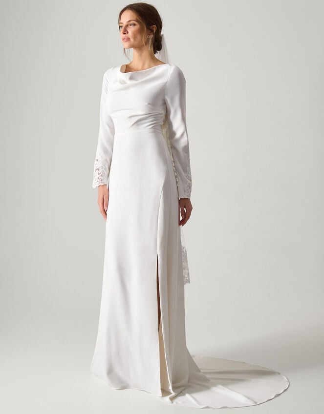Aleah Long Sleeve Cowl Lace Wedding Dress Ivory