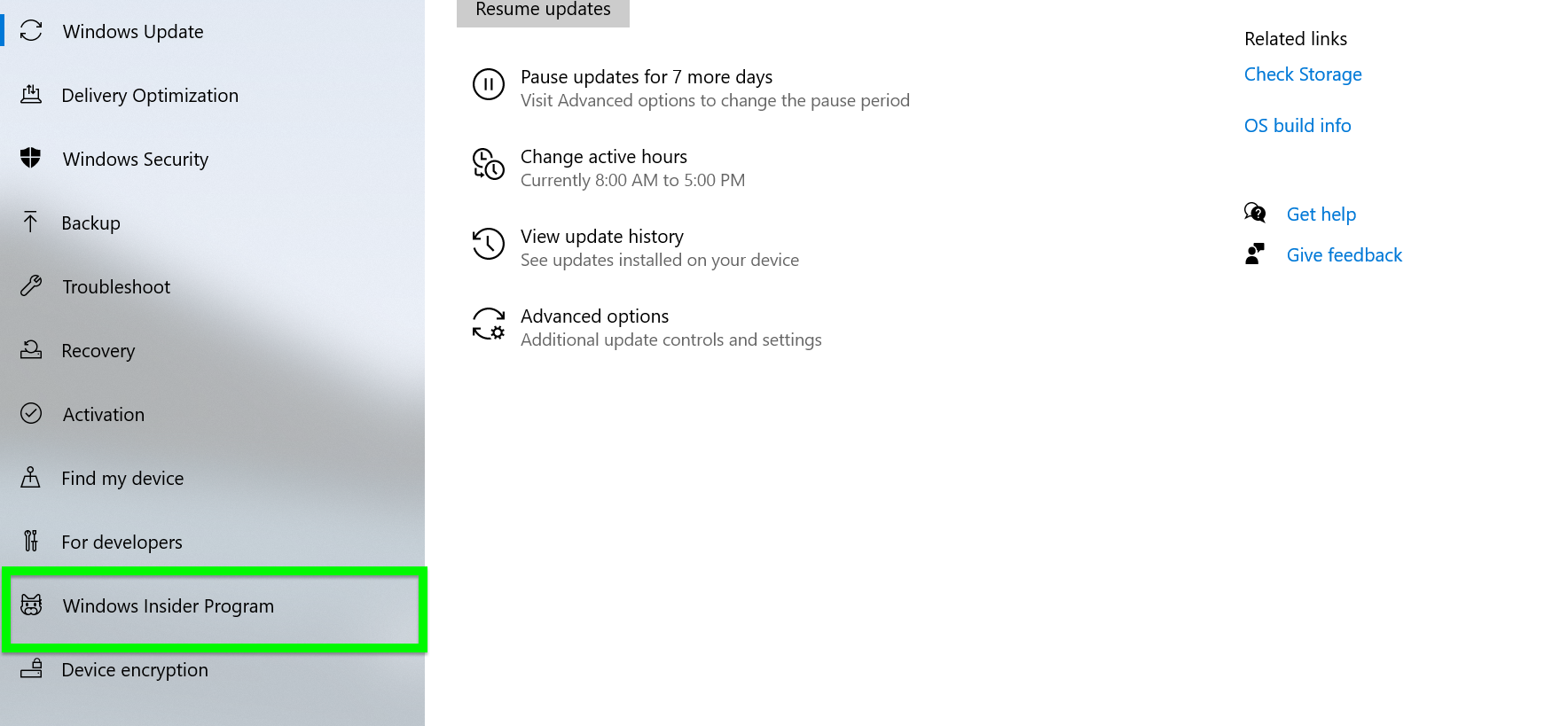 Windows 10 new start menu how to - Click Windows Insider Program on the left