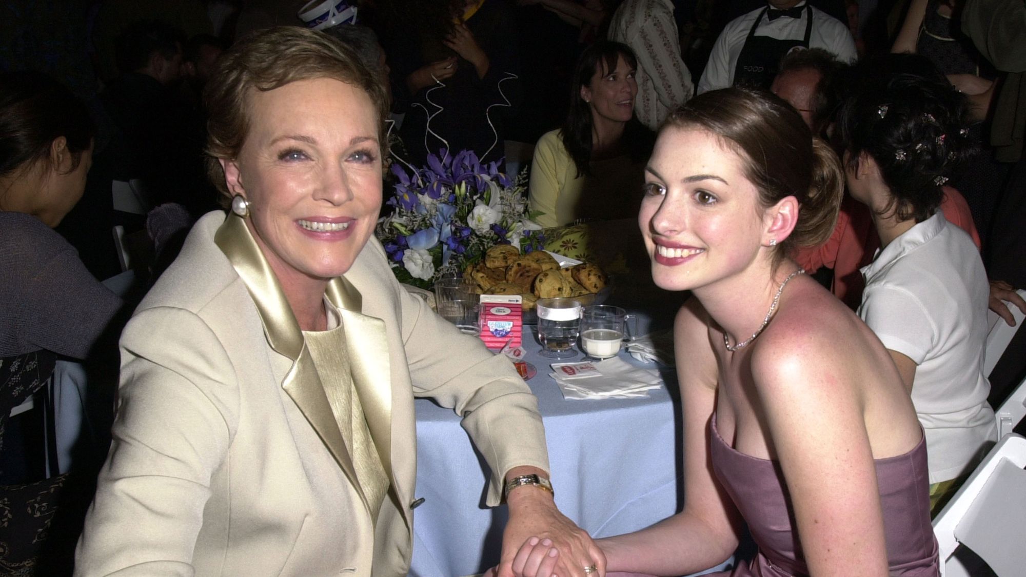 Julie Andrews and Anne Hathaway at The Princess Diaries premiere after party in 2001