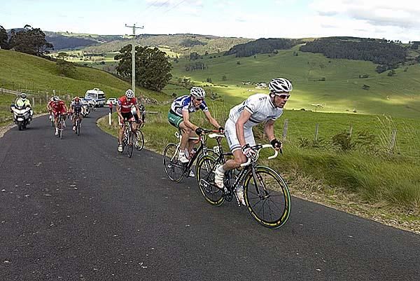 Riders at the front of the race during the gut-busting climb at Gunns Plains, which split the field.
