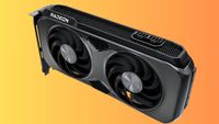 AMD RX 9070 GRE front, on a yellow background