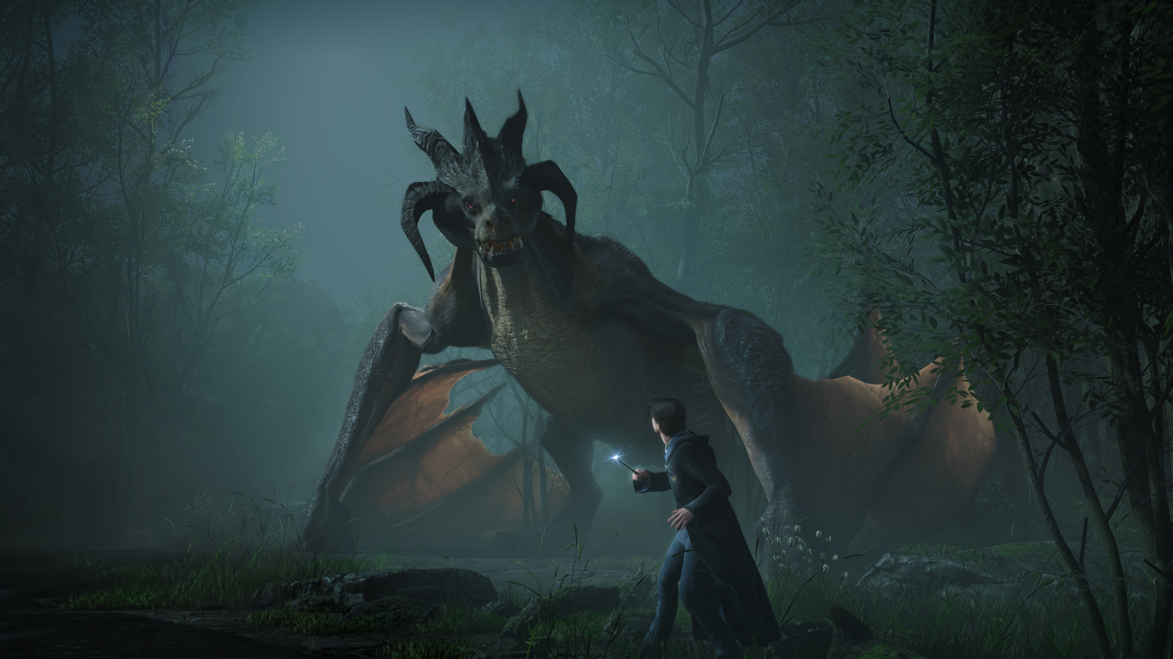 A still from Hogwarts Legacy trailer showing a dragon