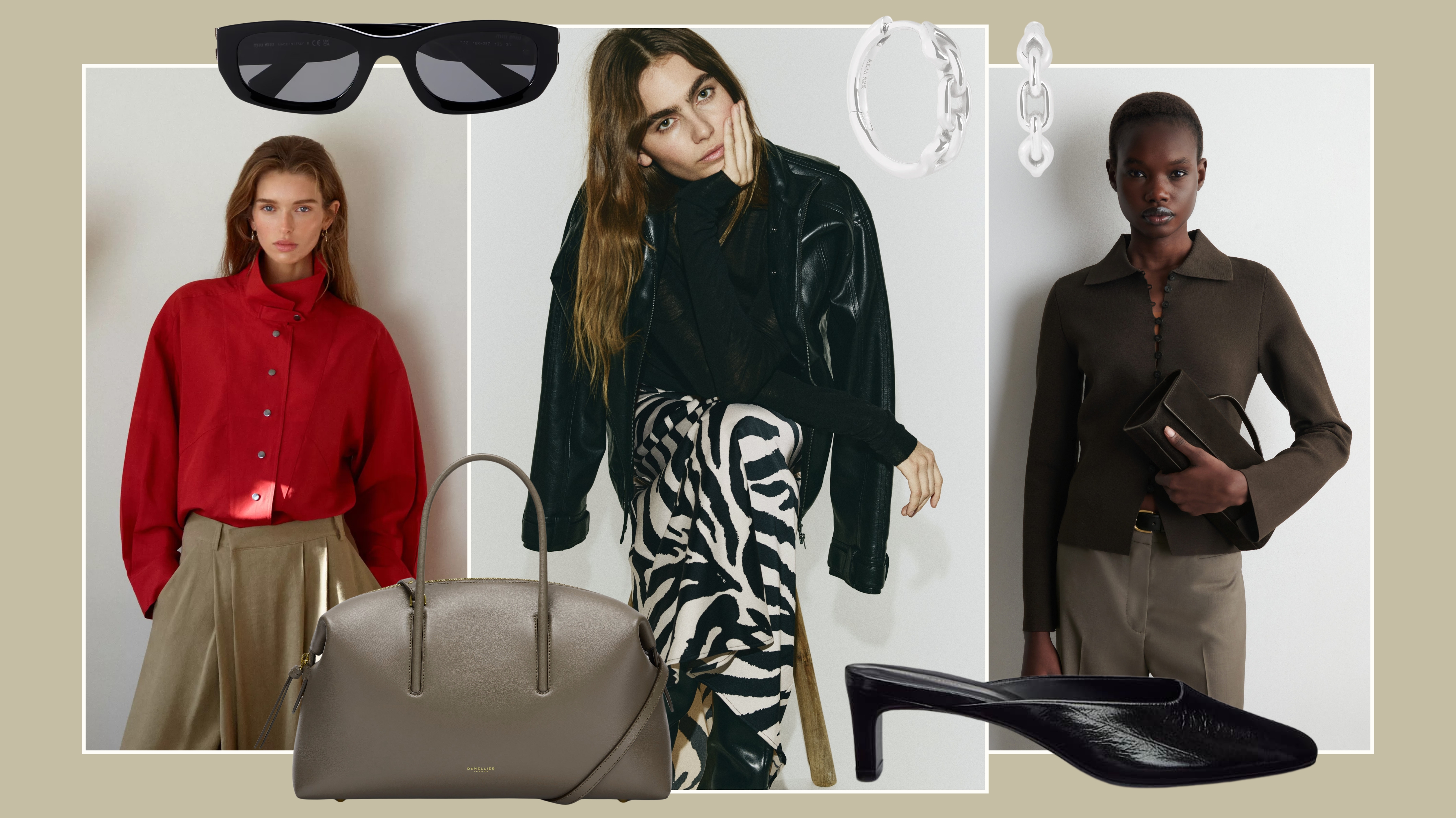 Looks and products from Miu Miu, Net-a-Porter, Massimo Dutti, H&amp;M, Astrid &amp; Miyu, DeMellier, Reformation, COS.