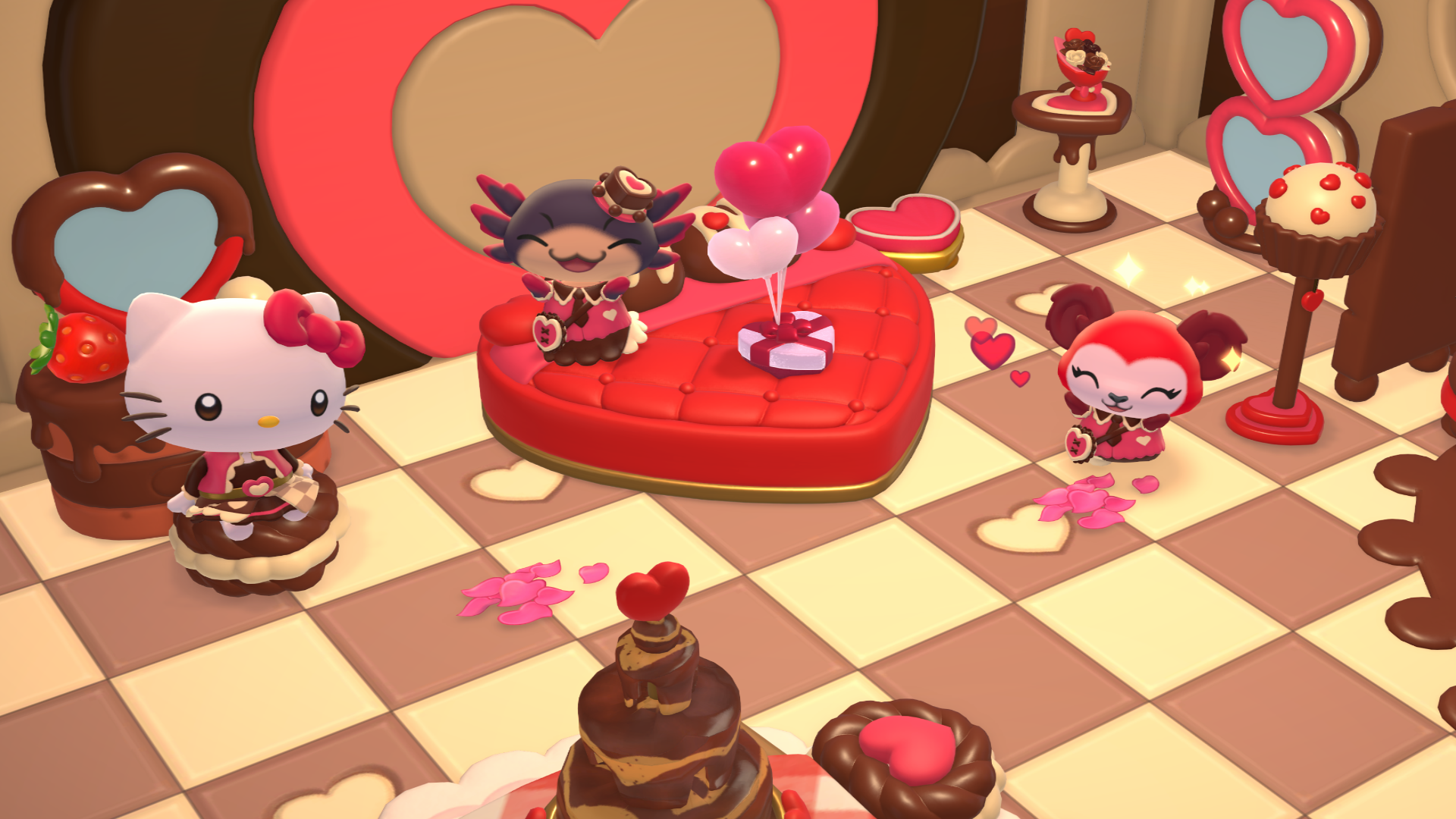 Hello Kitty gathers with her friends inside a chocolate room