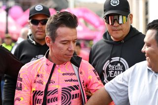 TUNJA, COLOMBIA - FEBRUARY 04: Rigoberto Uran of Colombia and Team EF Education-Easypost during the 4th Tour Colombia 2024 - Team Presentation on February 04, 2024 in Tunja, Colombia. (Photo by Maximiliano Blanco/Getty Images)