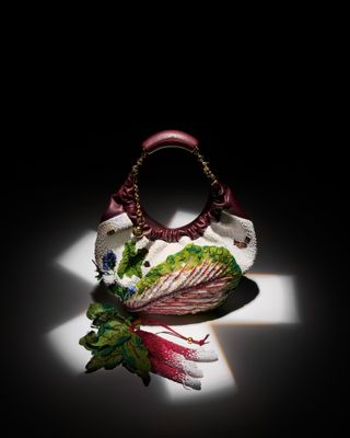 handbag with vegetable-like decoration